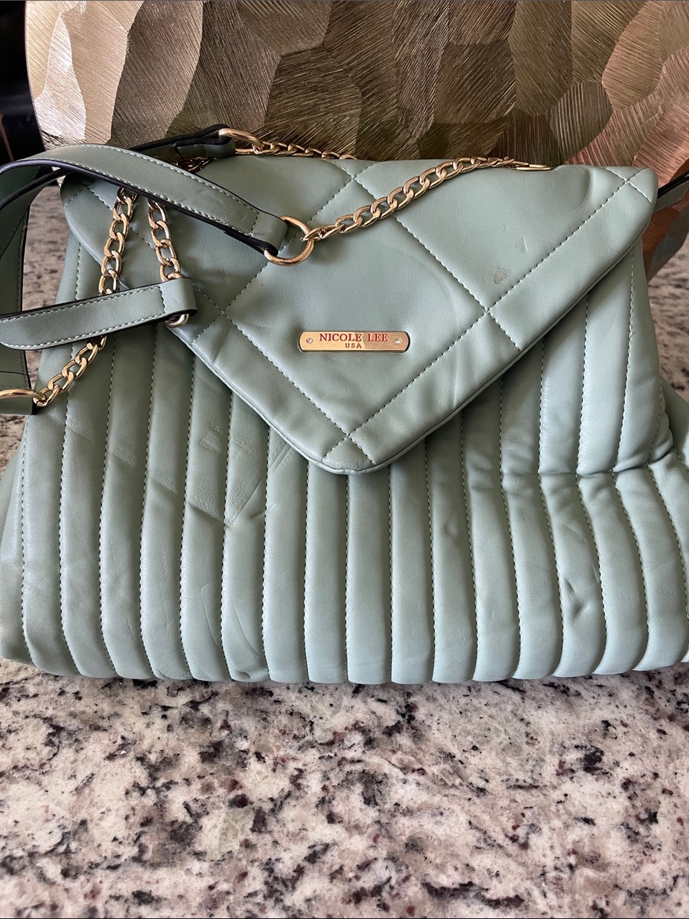 Nicole Lee Quilted Sage Green Chain Shoulder Bag